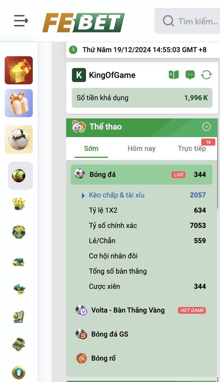 Đa dạng các môn thể thao trên Febet