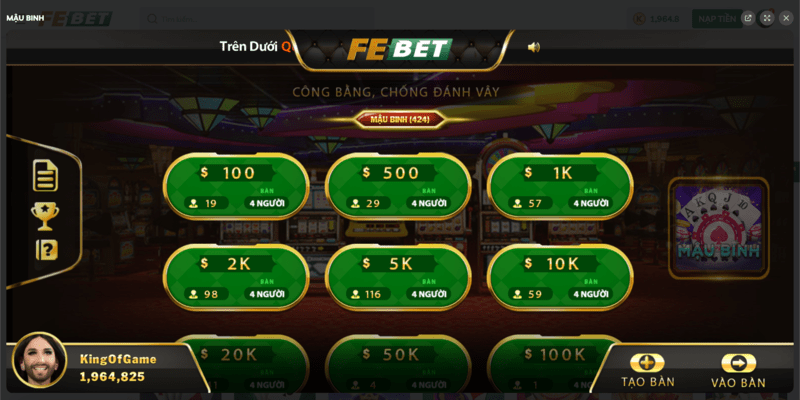 Sảnh Game Bài Mậu Binh FEBET