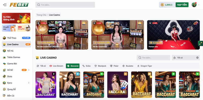 Sảnh Live Casino Nhà Cái Febet