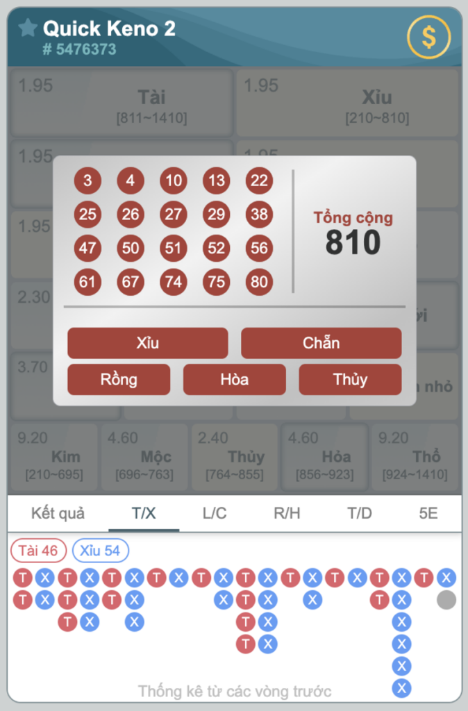 Cách tính cược Keno Siêu Tốc FEBET